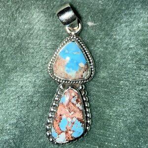 Sterling Silver Turquoise Double Teardrop Pendant - Golden Hills